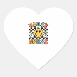 Vintage-Krankenschwester Smiley Karo Hemd Design_1 Herz-Aufkleber