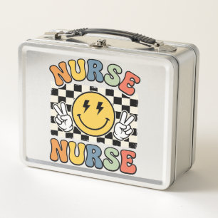 Vintage-Krankenschwester Smiley Karo Hemd Design_1 Metall Brotdose