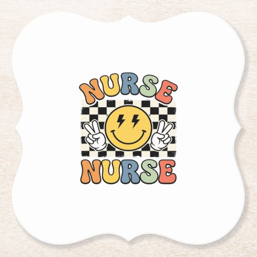 Vintage-Krankenschwester Smiley Karo Hemd Design_1 Untersetzer (Vorderseite)
