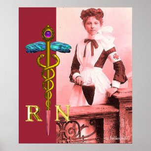 VINTAGE KRANKENSCHWESTER und Gold Caduceus NR Embl Poster