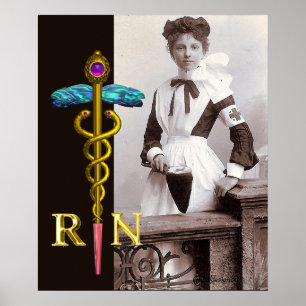 VINTAGE KRANKENSCHWESTER und Gold Caduceus NR Embl Poster