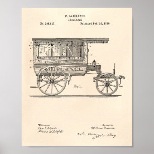Vintage Krankenwagen 1889 Patent Kunst Alter Druck Poster