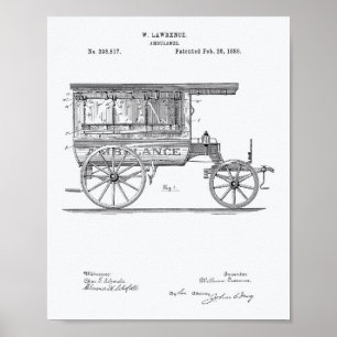 Vintage Krankenwagen 1889 Patentkunst Weißes Papie Poster