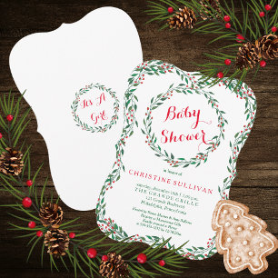 Vintage-Kranz-Beeren-Weihnachts-Baby-Shower Einladung