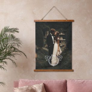 Vintage Kranz Monogramm Hochzeitsfoto Erinnerung Wandteppich Mit Holzrahmen