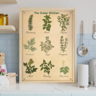 Vintage-Kräuterkarte Botanische Küche Leinwanddruck