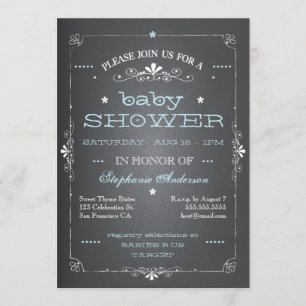 Vintage-Kreidetafel-Baby-Shower-Junge-blaue Einlad Einladung