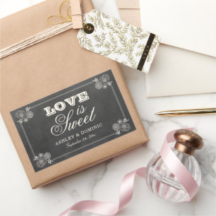 Vintage-Kreidetafel-Blumenliebe ist süße Hochzeit Rechteckiger Aufkleber