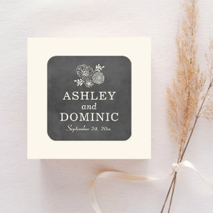 Vintage-Kreidetafel-Blumenmonogramm-Hochzeit Quadratischer Aufkleber