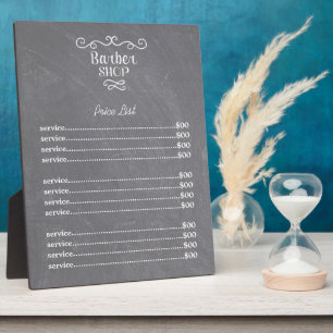 Vintage-Kreidetafel-Friseurstil mit weißen Schwüng Fotoplatte