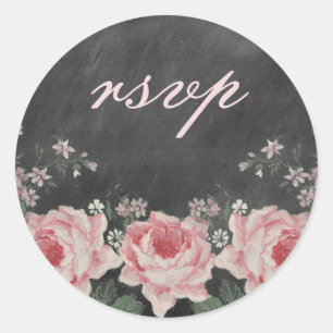 Vintage-Kreidetafel-Rosen-RSVP-Aufkleber Runder Aufkleber