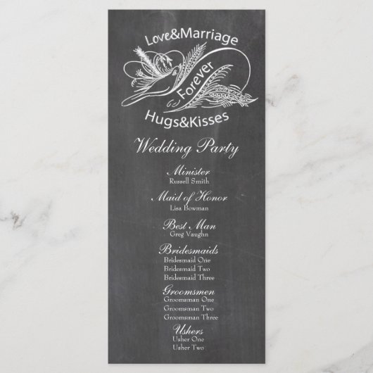 Vintage-Kreidetafel-Tauben-Hochzeitsprogramm Programm (Vorderseite)