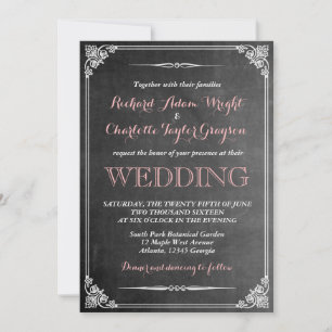 Vintage-Kreidetafel-viktorianische Hochzeitseinlad Einladung