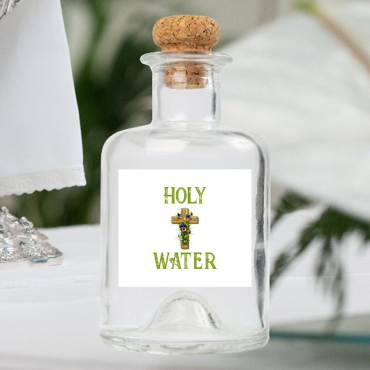 Vintage Kreuzblüten Heiligwasser Alkoholflaschenetikett