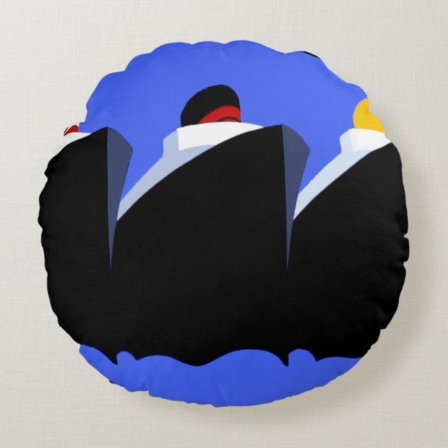 Vintage Kreuzfahrtschiffe Art Deco Poster Rundes Kissen (Vorderseite)