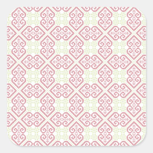 Vintage Kreuzstickerherzen Quadratischer Aufkleber (Vorderseite)