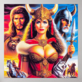 Vintage Kriegerin Wikinger Frau Poster (Vorne)