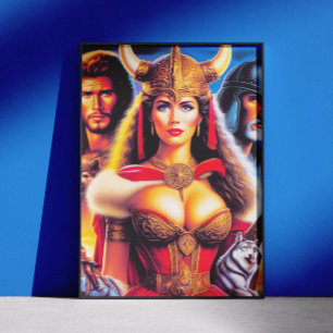 Vintage Kriegerin Wikinger Frau Poster