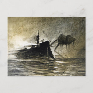 Vintage-Kriegs-der-Welten-Illustrationspostkarte Postkarte