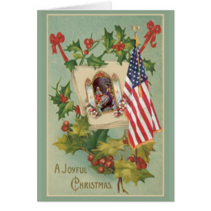 Vintage Krippe Holly Berries American Flag