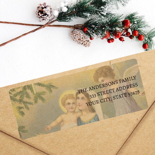 Vintage Krippe Mary Jesus Angels Label