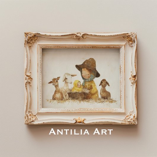 Vintage Krippenmalerei Mama mit Baby Poster