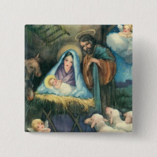 Vintage Krippenstall Weihnachts-Pin Button