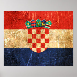 Vintage kroatische Flagge mit Kratzern und Abstric Poster