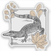 Vintage Krokodil & Herbstlaub Aufkleber (Vorderseite)