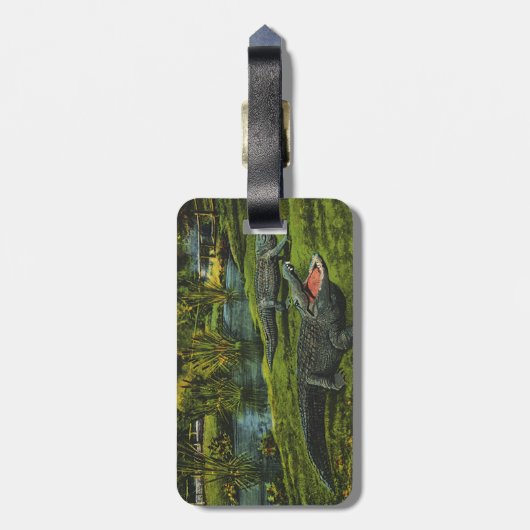 Vintage Krokodile, Meereslebewesen Reptilien Gepäckanhänger (Rückseite vertikal)