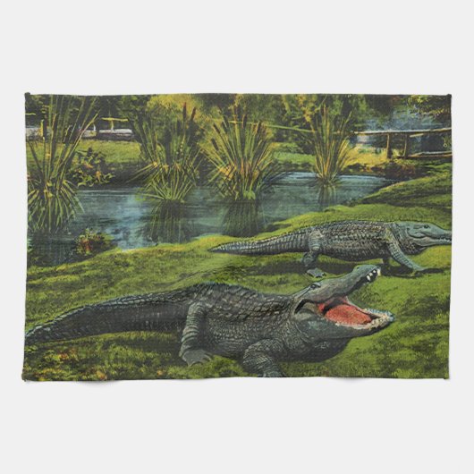 Vintage Krokodile, Meereslebewesen Reptilien Küchentuch (Horizontal)