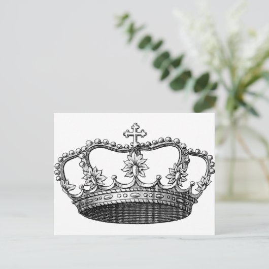 Vintage Krone Schwarz und Weiß Postkarte (Stehend Vorderseite)