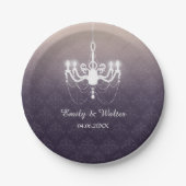 Vintage Kronleuchter-Fixierung auf Lila Hochzeit Pappteller (Vorderseite)