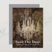 Vintage Kronleuchter-Hochzeit speichern das Datum Ankündigungspostkarte (Vorne/Hinten)