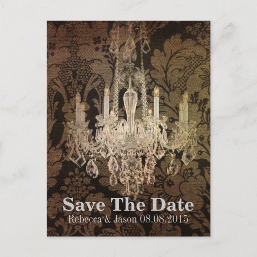 Vintage Kronleuchter-Hochzeit speichern das Datum Ankündigungspostkarte (Vorderseite)