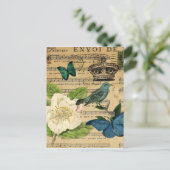 Vintage Kronvogel-Musiknote, französisch botanisch Postkarte (Stehend Vorderseite)