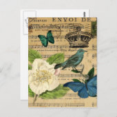 Vintage Kronvogel-Musiknote, französisch botanisch Postkarte (Vorne/Hinten)