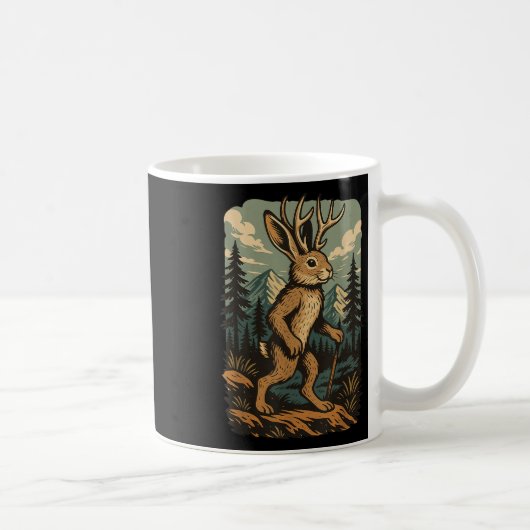 Vintage-Kryptid-Jackalope-Wanderung mit Bergwald Kaffeetasse (Rechts)