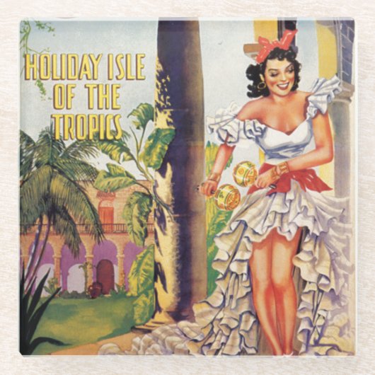 Vintage kubanische Tropenkommission Glasuntersetzer (Vorderseite)