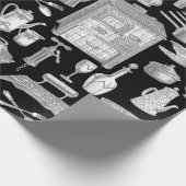 Vintage Küche antikes Städtchen schwarz viktoriani Geschenkpapier (Ecke)