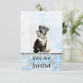 Vintage Küche mit Krone Blauer Einladung (Stehend Vorderseite)