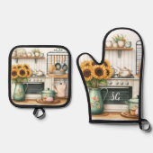 Vintage Küche Print Ofenhandschuh & Topflappen-Set (Vorderseite)