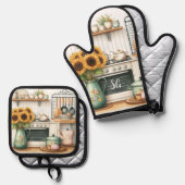Vintage Küche Print Ofenhandschuh & Topflappen-Set (Vorderseite/Rückseite)