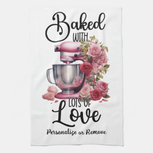 Vintage Küchenmixer rosa Rosen Mit Liebe gebacken Geschirrtuch