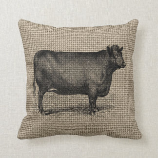 Vintage-Kuh auf Jute-Kissen Kissen