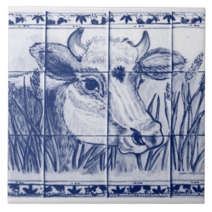 Vintage-Kuh Blau-Weiß-Kunst Dedham Delft-Set Unter Fliese