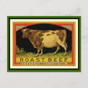 Vintage Kuh, Bulle, Braten, Rindfleisch Etikett - Postkarte