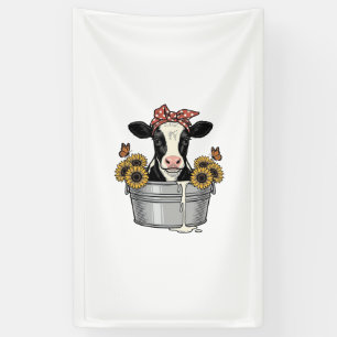 Vintage-Kuh in der Wanne Sonnenblume Schmetterling Banner