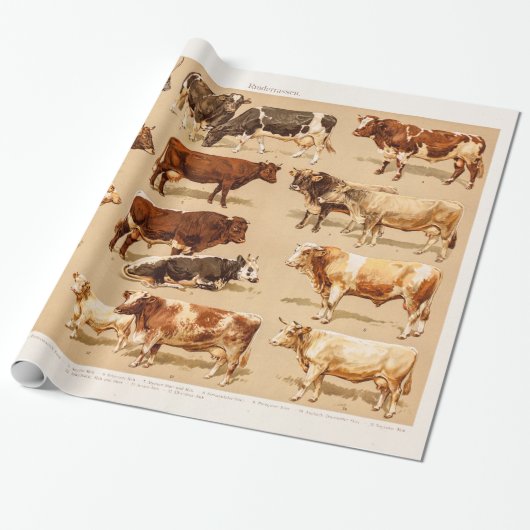 Vintage-Kuh-Kalb-Stier-Milchkühe-Landwirtschaft-Il Geschenkpapier (Ungerollt)