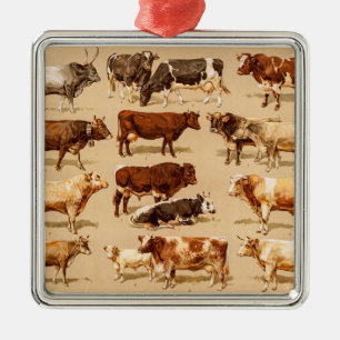 Vintage-Kuh-Kalb-Stier-Milchkühe-Landwirtschaft-Il Ornament Aus Metall